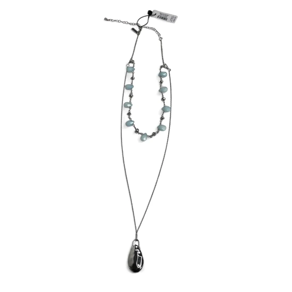 New WHBM Silver Light Blue Teardrop Escapist Necklace White House Black Market